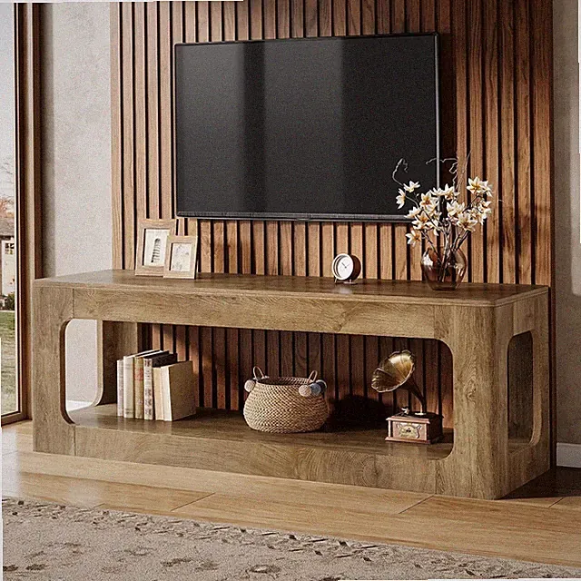 TV-Lowboard 160 cm im Landhausstil, 2 Ebenen TV-Schrank für 55–75 Zoll Fernseher