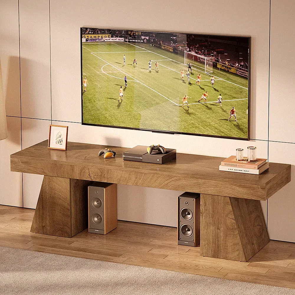 TV Lowboard 160cm für Fernseher bis 75 Zoll, TV-Schrank mit geometrischem Sockel