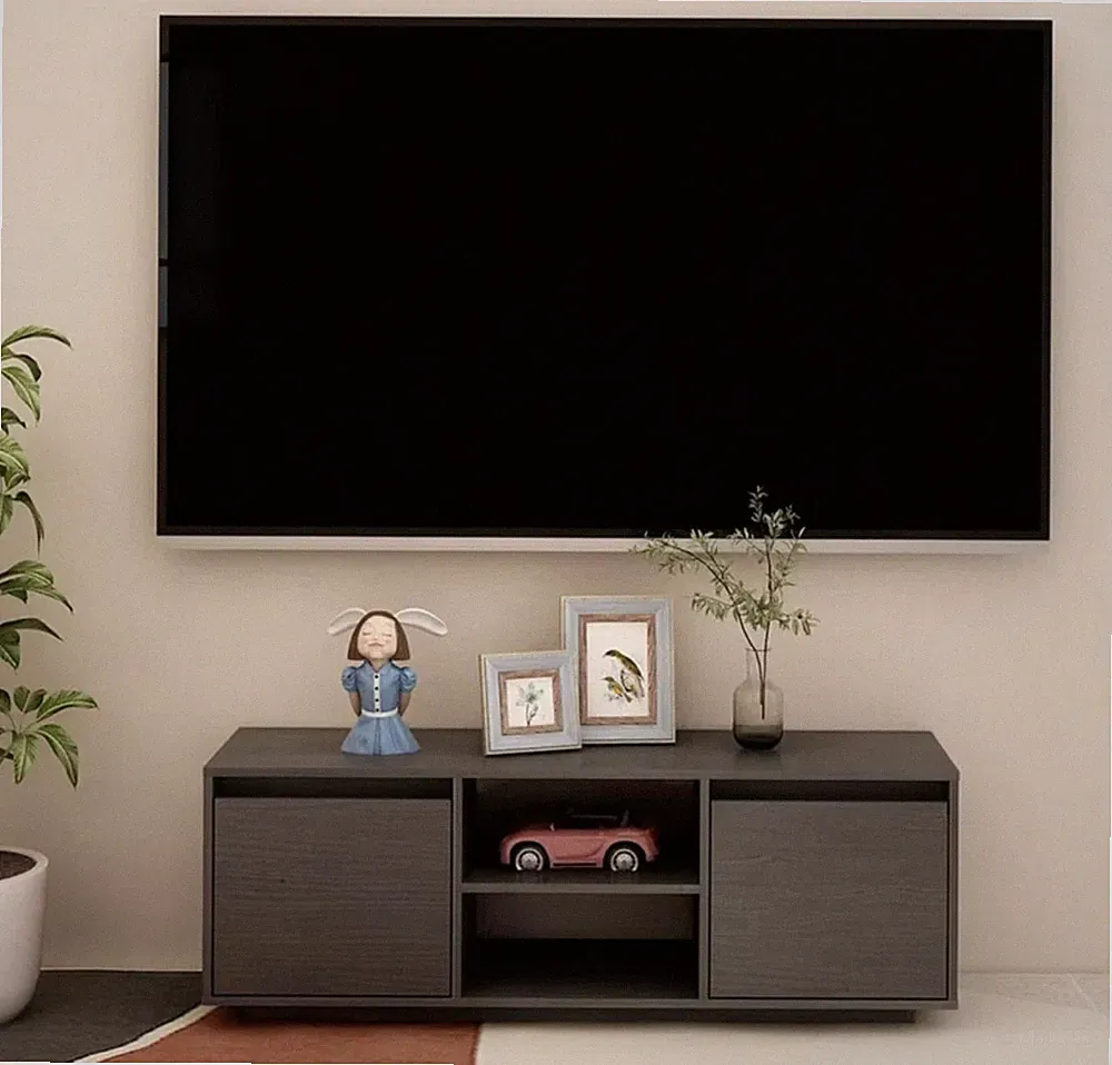 TV-Lowboard Grau 110x31x39 cm Kiefer Massivholz TV-Schrank Fernsehschrank