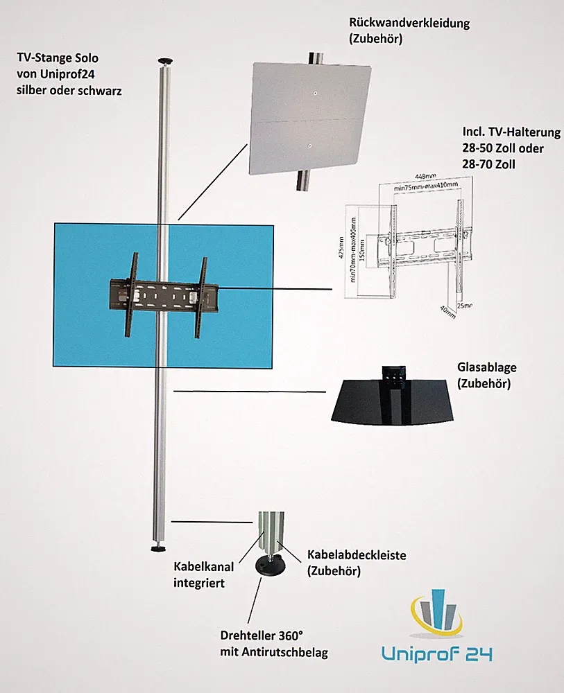 TV Säule,TV-Stange,TV Standfuß drehbar, TV-Bett, TV Raumteiler bis 65 Zoll