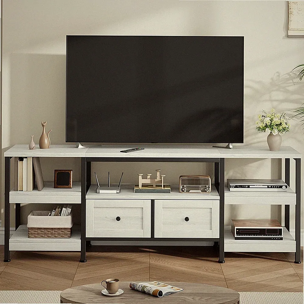 TV-Schrank Industrial Lowboard 75 Zoll 180 cm Stahlgestell Weiß