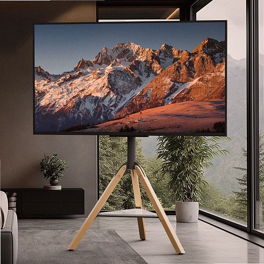 TV Ständer 40"-75" TV Bodenständer höhenverstellbar schwenkbar Massivholz Dreibe