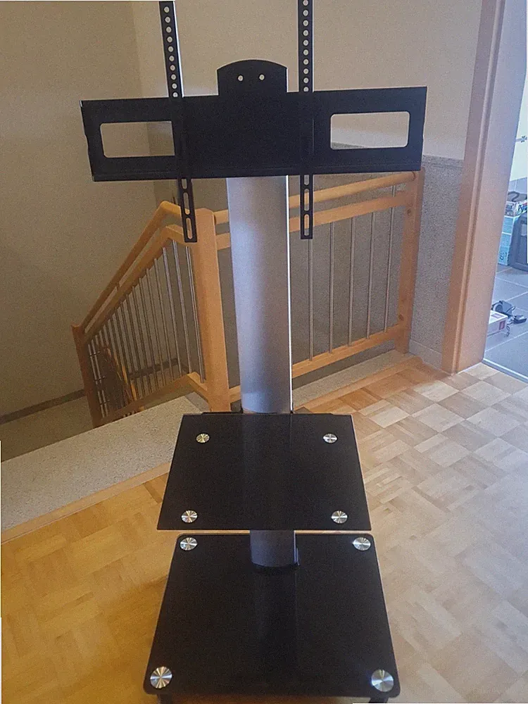 TV Ständer auf Rollen für 32-75 Zoll Fernseher mit Regal Schwarz/Silber Alu/Glas