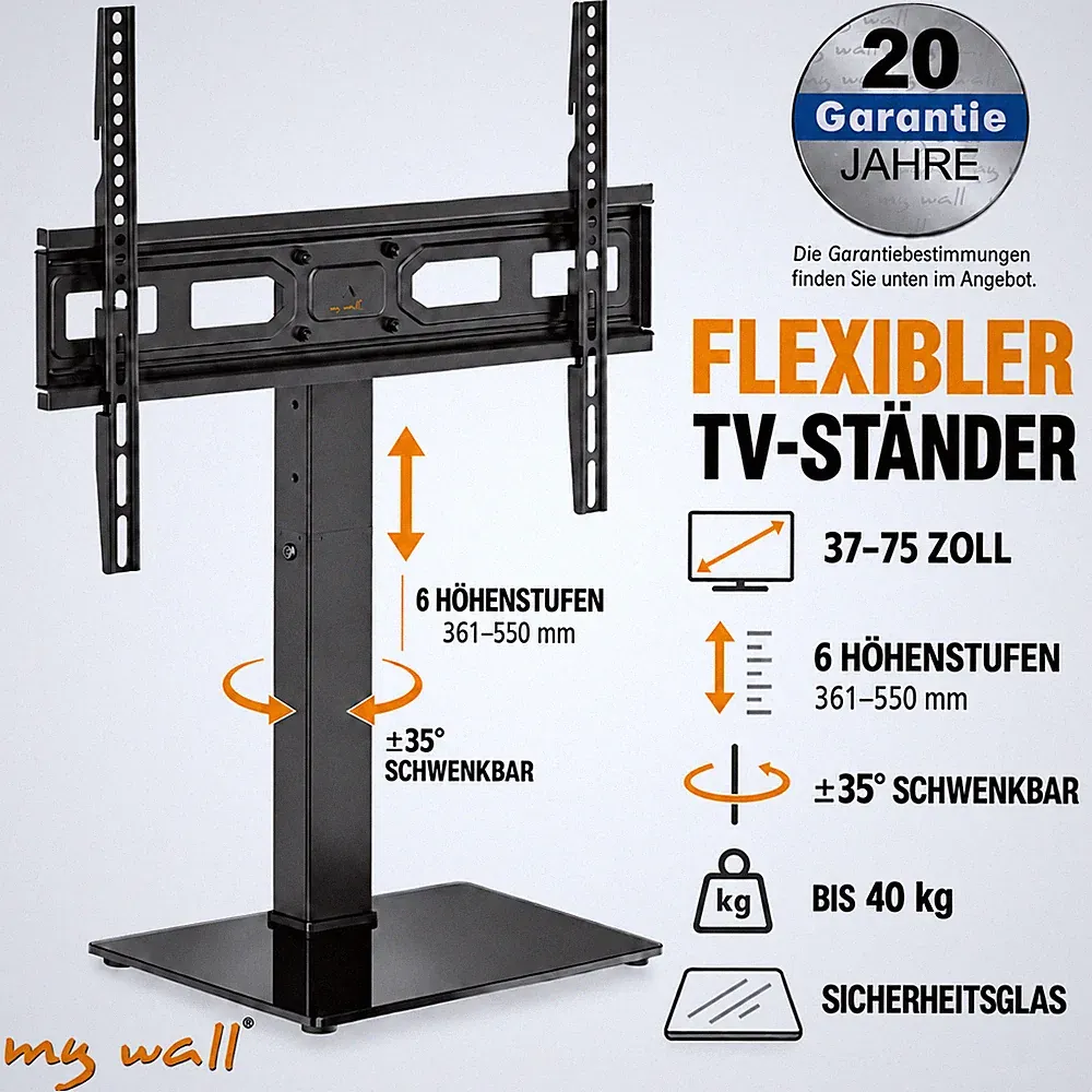 TV Ständer höhenverstellbar & drehbar für 37-75 Zoll Fernseher, VESA bis 600x400