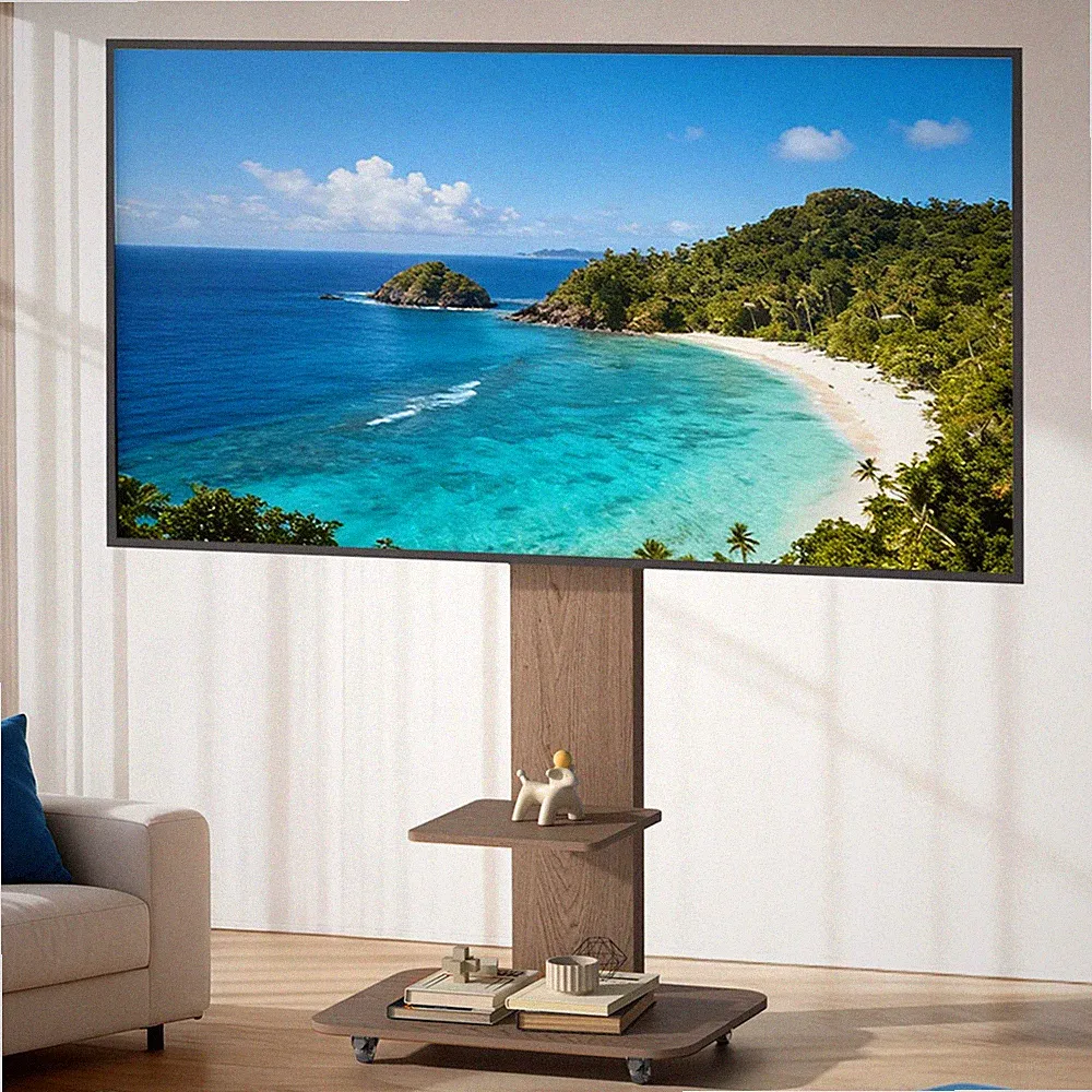 TV Ständer Holz 40–75 Zoll höhenverstellbar neigbar ±10° Standfuß mit Rollen DHL