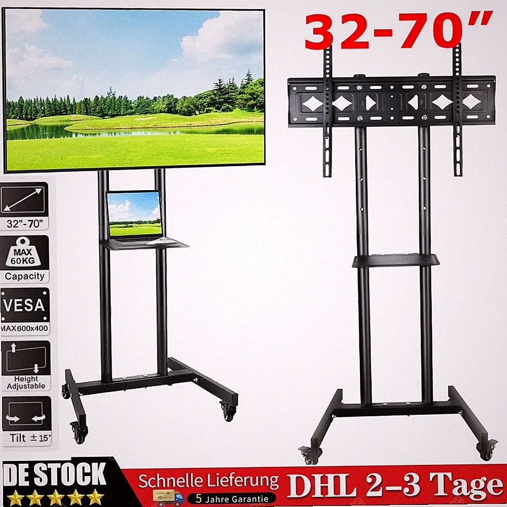 TV Ständer mit ROLLEN 43 50 55 65 Zoll Standfuß Fernsehständer Höhenverstellbar