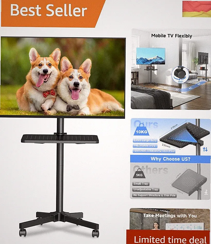 TV Ständer Rollbar,Fernsehständer mit Rollen für 21-60 Zoll Flat Curved Panel...