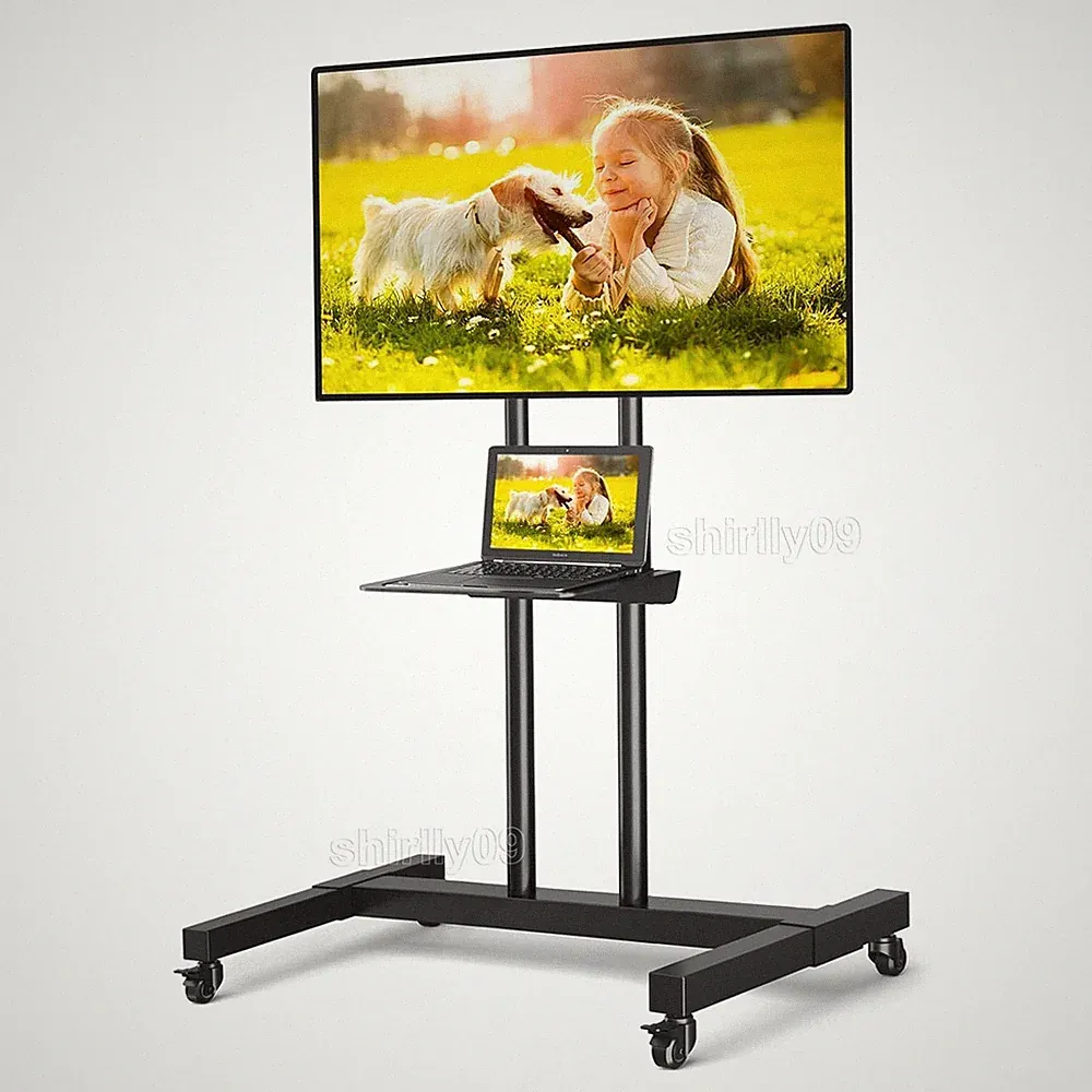 TV Ständer Standfuß Rollwagen Mobil Rollen Metall Schwarz 32-70 Zoll Fernseher