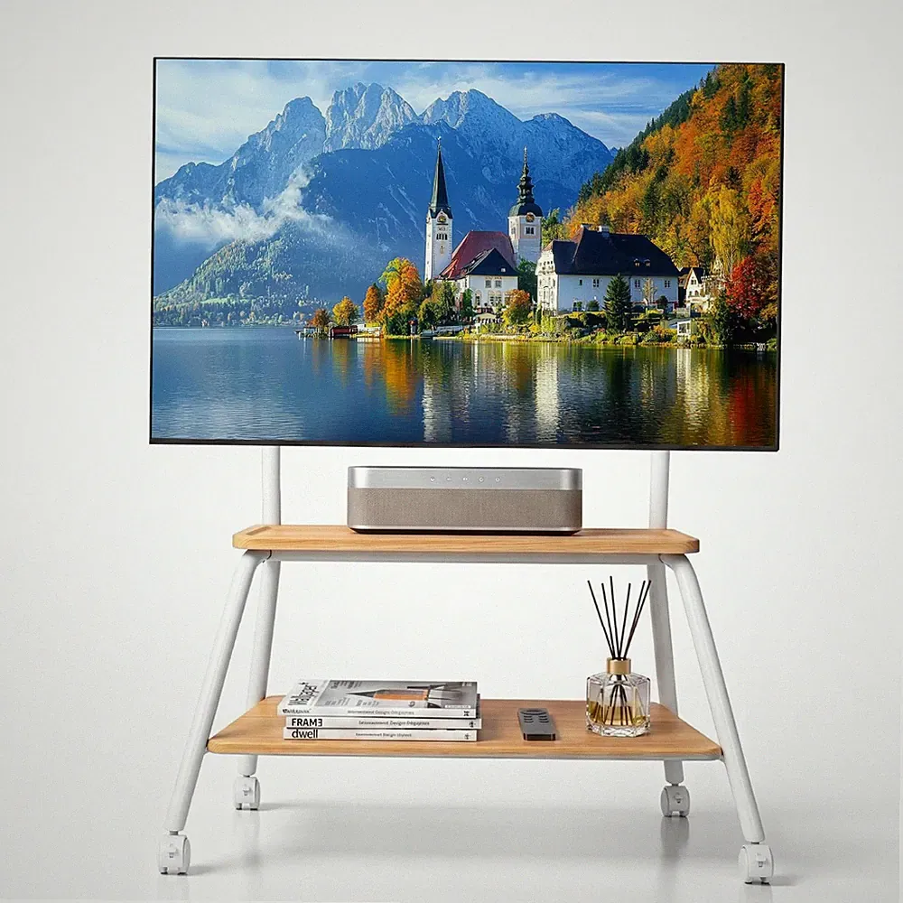 TV Ständer Standfuß Rollwagen Mobil Rollen Metall Weiß 42-75 Zoll Fernseher DE