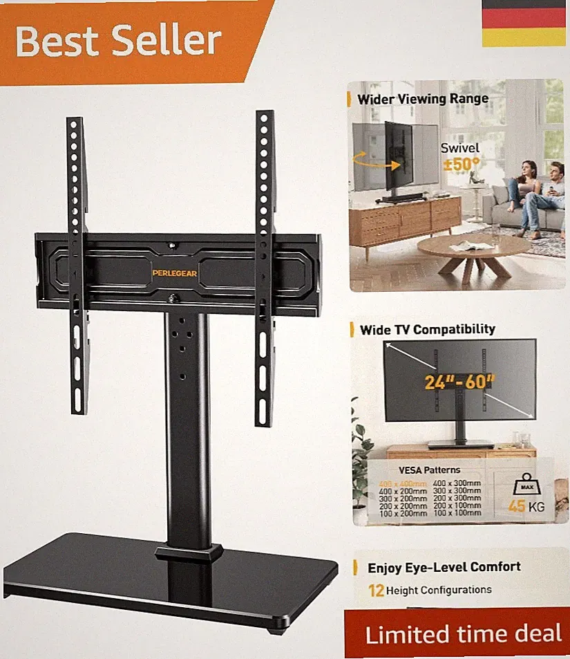 TV Standfuss TV Ständer Schwenkbar für 24-60 Flach & Curved Fernseher bis zu...