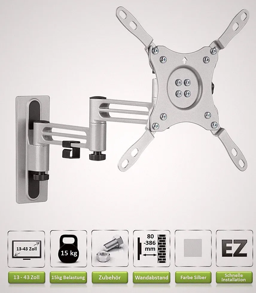 TV Wandhalterung für 13-43 Zoll Fernseher | schwenkbar neigbar ausziehbar Halter