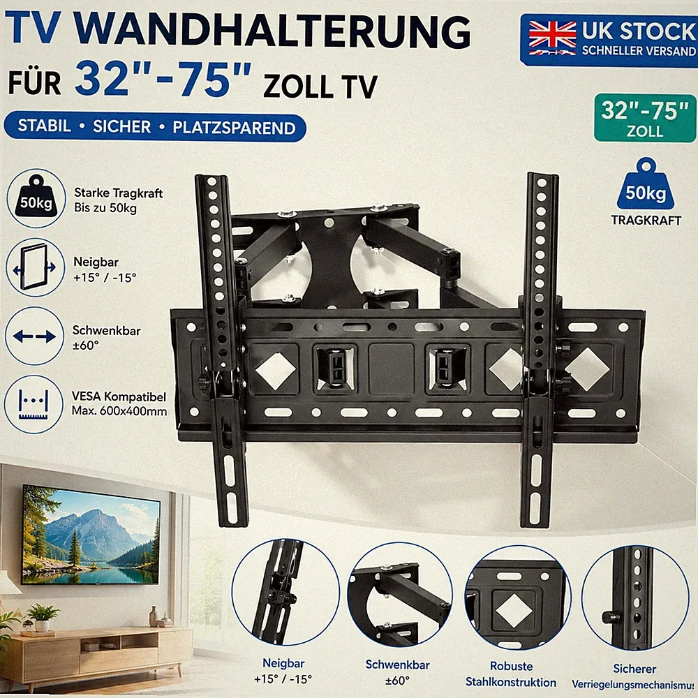 TV Wandhalterung Schwenkbar für 75 65 58 55 50 43 32 26 Zoll LED LCD Fernseher