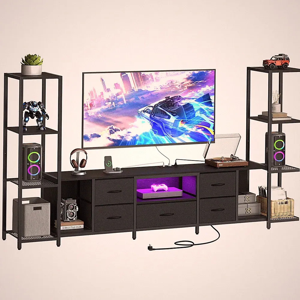 TVSchrank, Lowboard mit LED, für Fernseher bis 75 Zoll, 241 cm lang