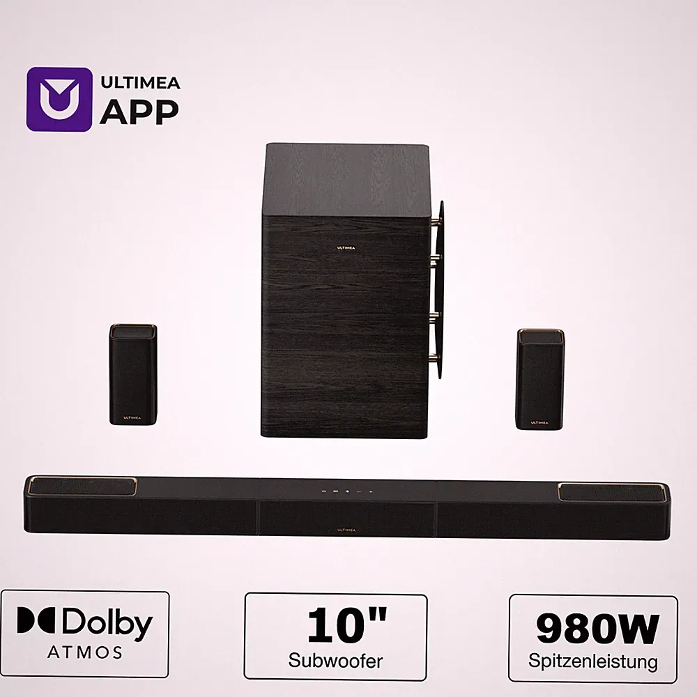 ULTIMEA 7.1.4ch Kabelloses Surround Sound System für TV mit Dolby Atmos Soundbar