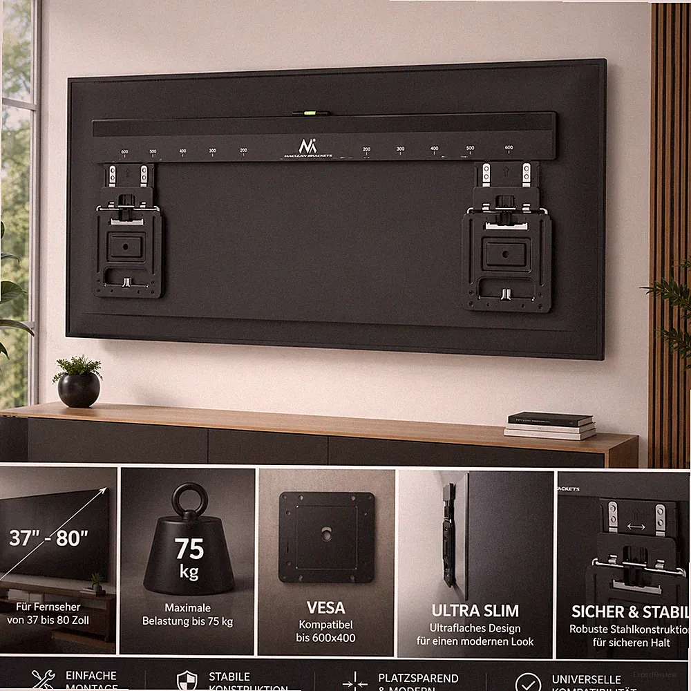 Ultra Slim TV Wandhalterung 37-80” VESA 600x400 Wandhalter bis 75kg Schwarz