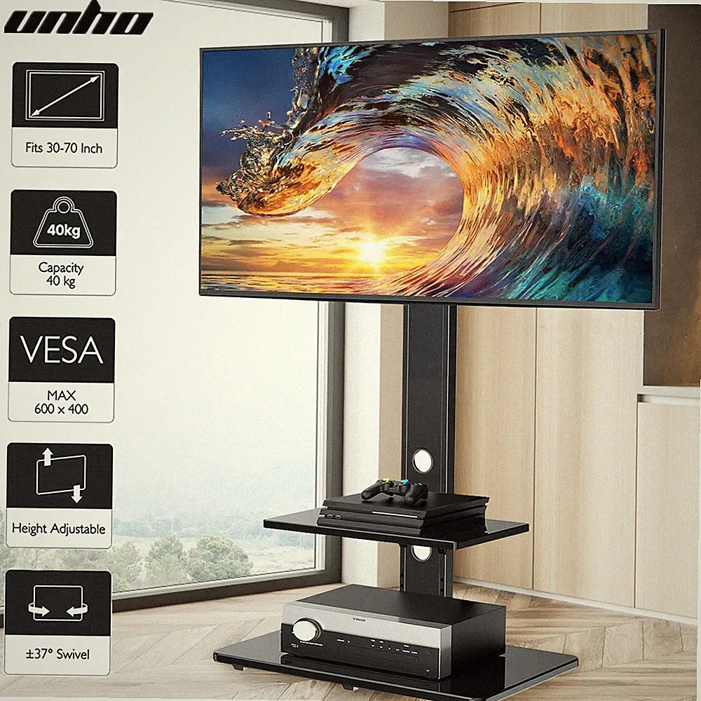 UNHO TV Ständer TV Ständfuß 32-70 Zoll Fernsehhalter Höhenverstellbar mit Rollen