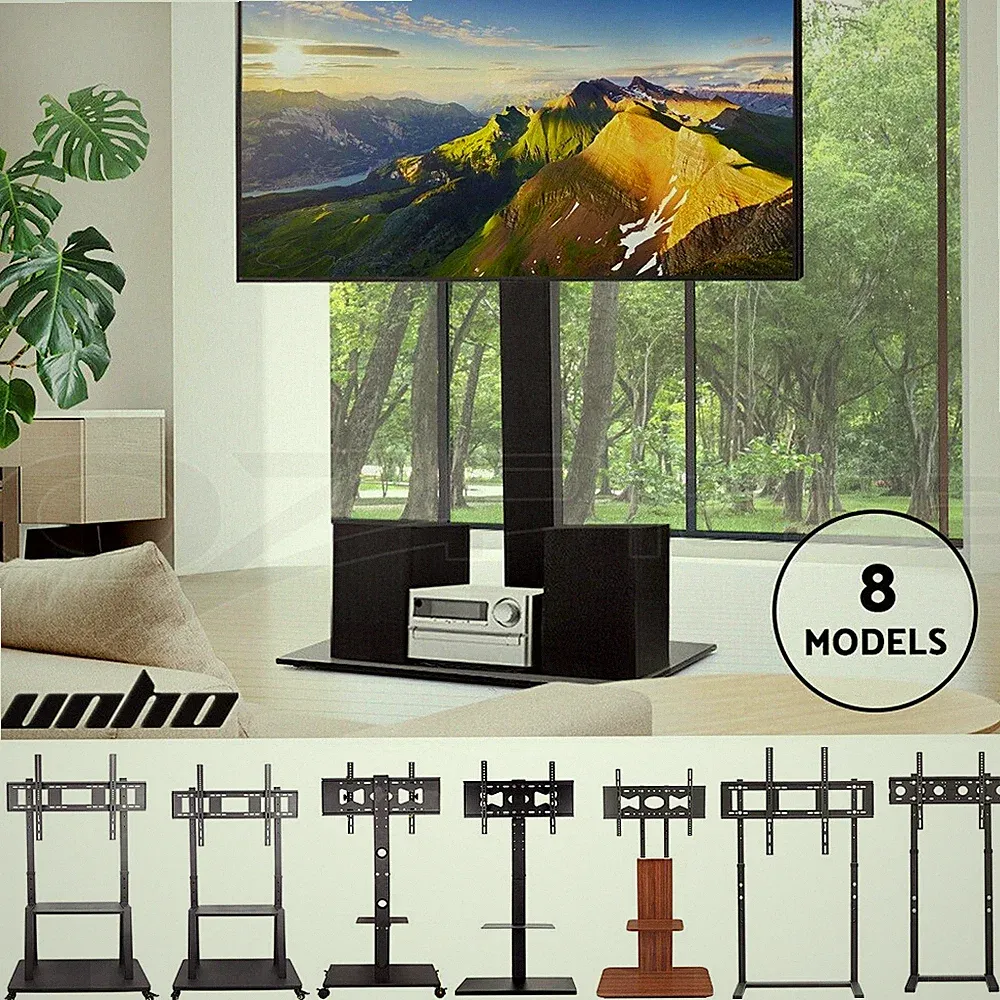 UNHO TV Standfuß Fernsehständer auf Rollen 55 65 75 85 Zoll TV Ständer LED LCD