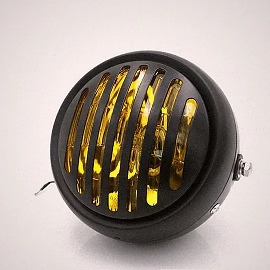 Universal Grill Schwarz 5,75Zoll Cafe Racer Motorradscheinwerfer Gelbes Glass
