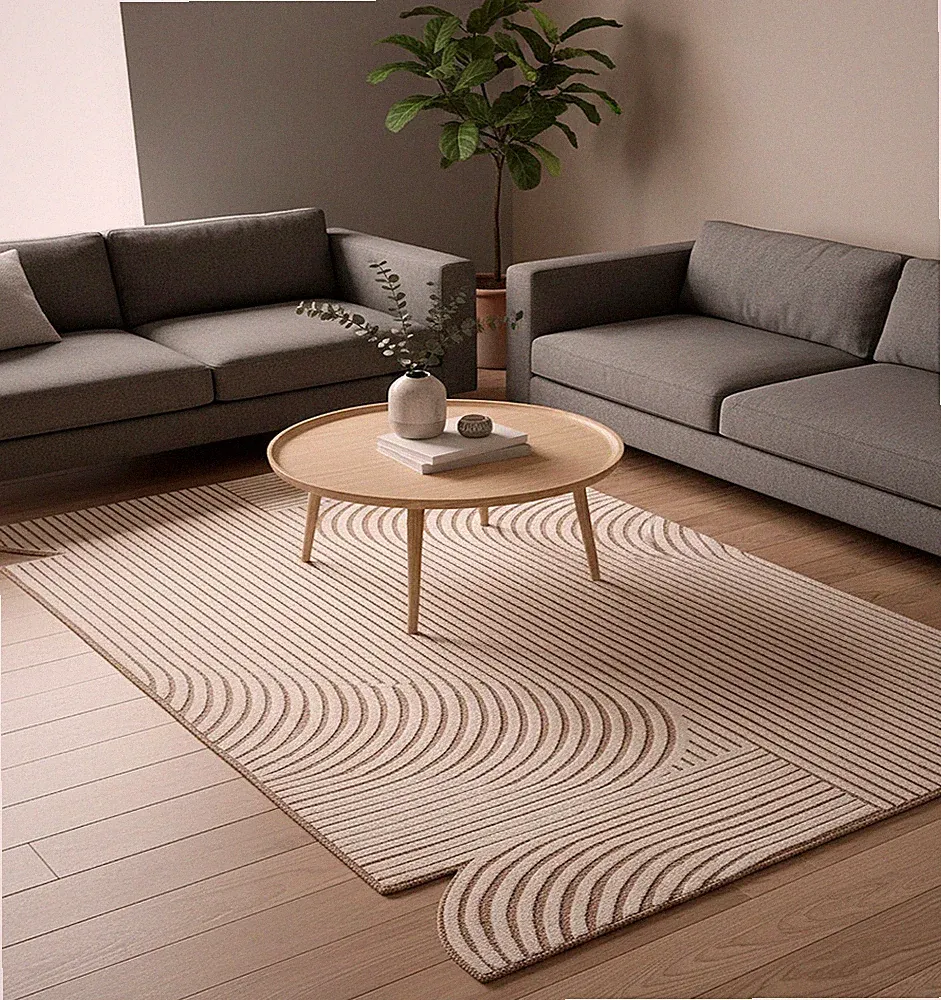 Unregelmäßige Form Moderner Handgetufteter Creme 100% Wolle 8x10 Vorleger...