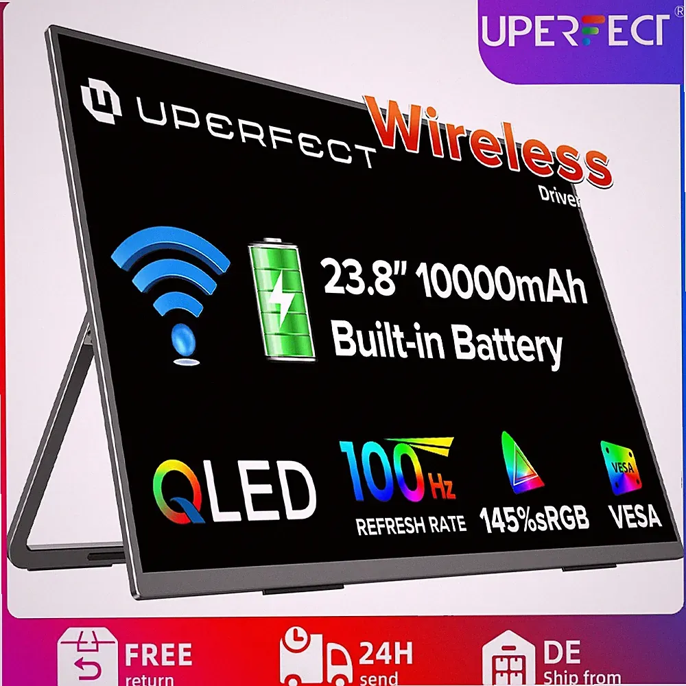 UPERFECT 24" 1080P 100Hz Wireless Portable Monitor w/ Battery 10000mAh 145% sRGB