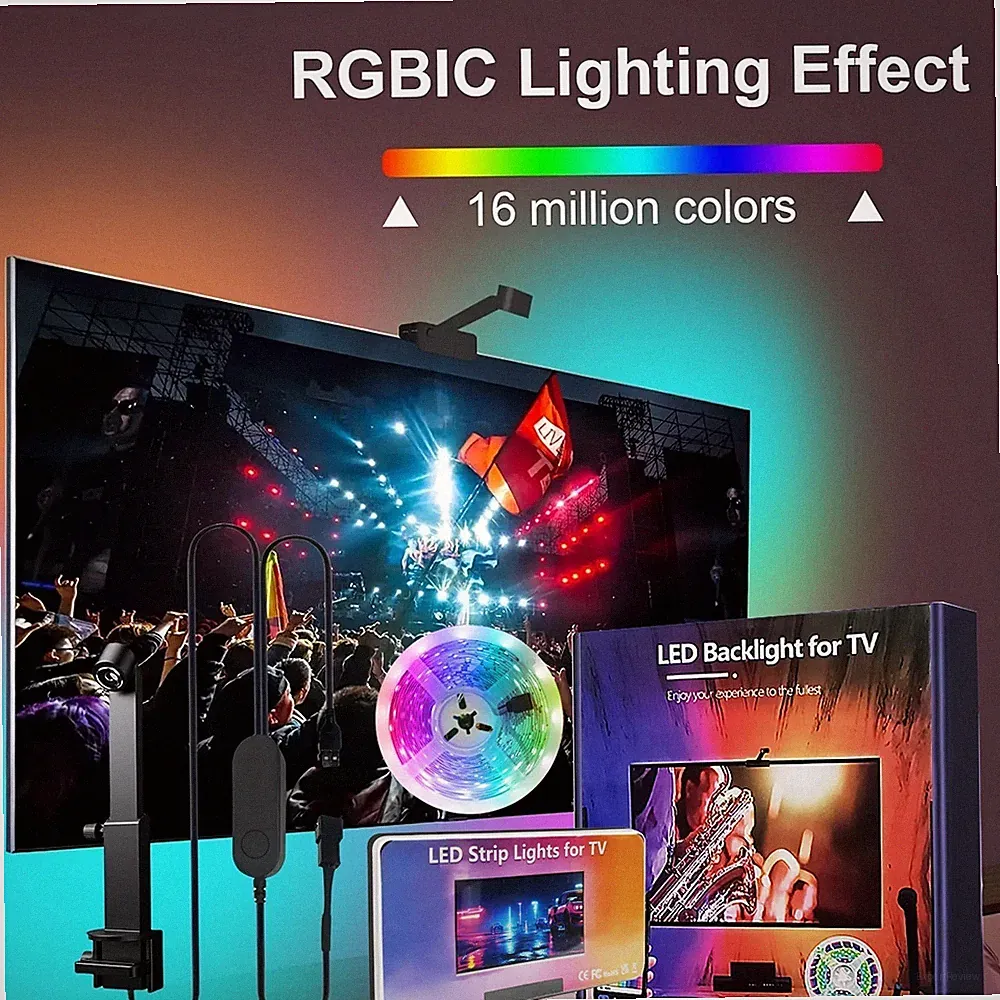 USB Ambilight TV LED Hintergrundbeleuchtung Kit RGB/RGBIC Sync auf Bildschirm mit Kamera für 75