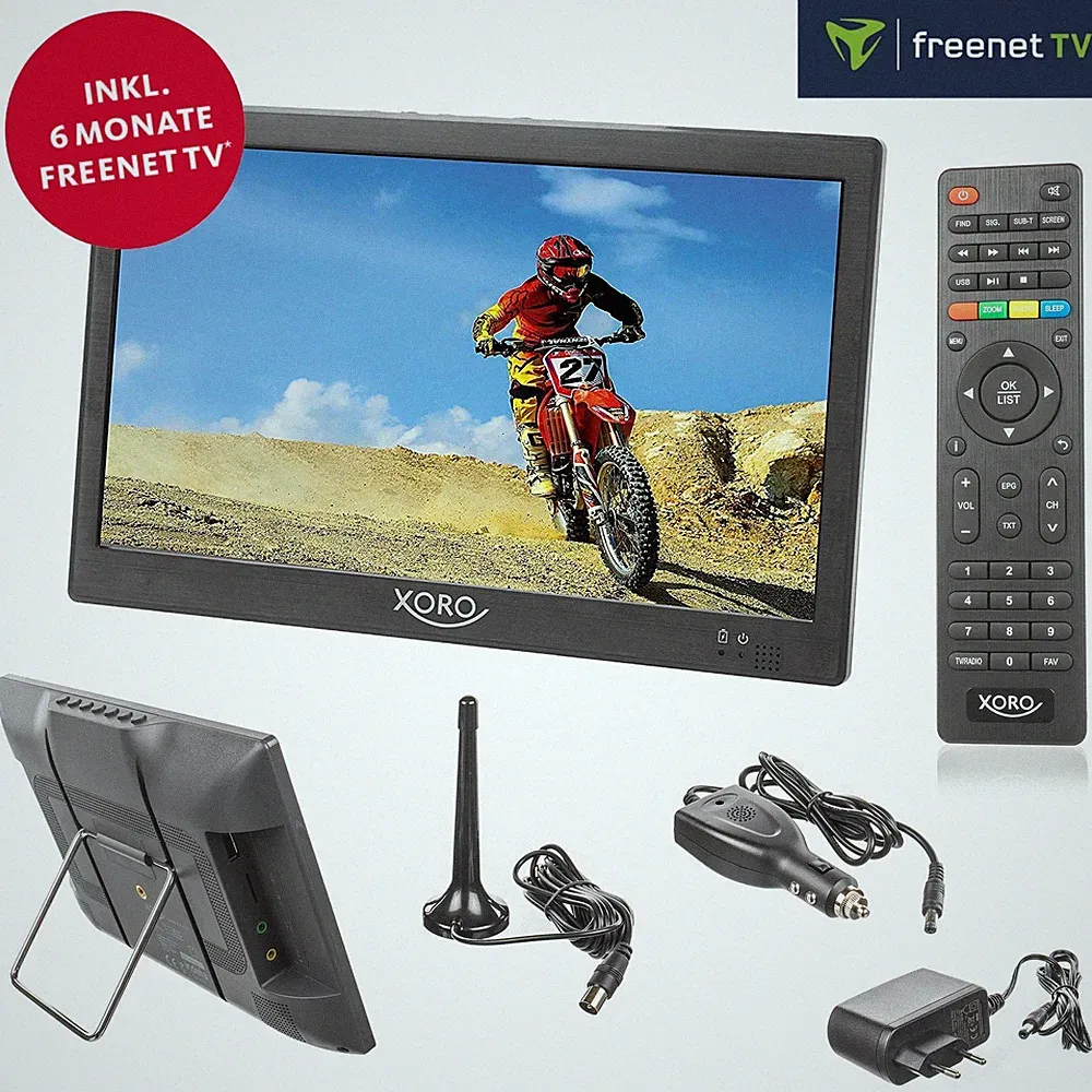 Xoro PTL 1050 Camping LED TV DVB-T2 tragbarer Fernseher 10" 25 cm 12V 24V 230V