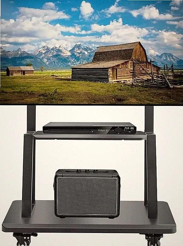 XXL TV Ständer Standfuß Rollbar für 32-100 Zoll Fernseher TV Wagen mit Tablett